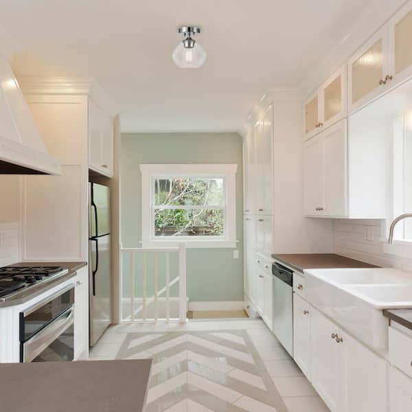 Harrow 1-Light Chrome Semi-Flush Mount Ceiling Light with Clear Glass Shade