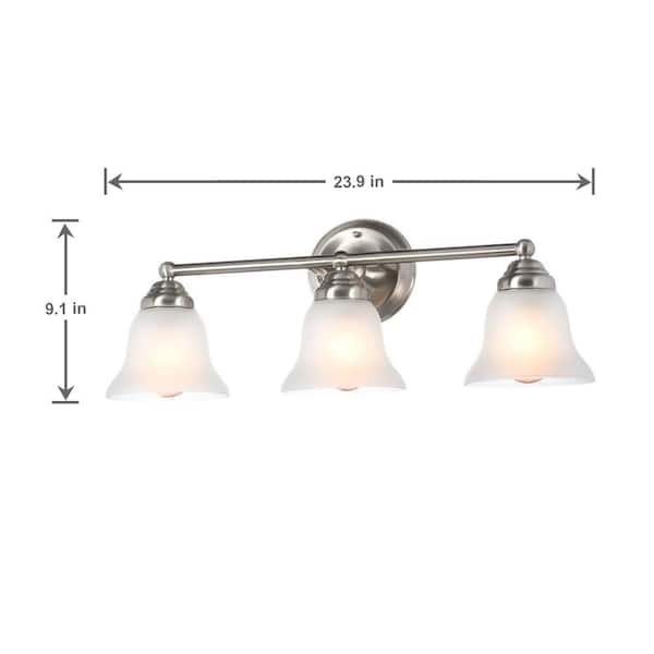 Ashhurst 3-Light Brushed Nickel Classic Traditional Bathroom Vanity Light with Frosted Glass Shades