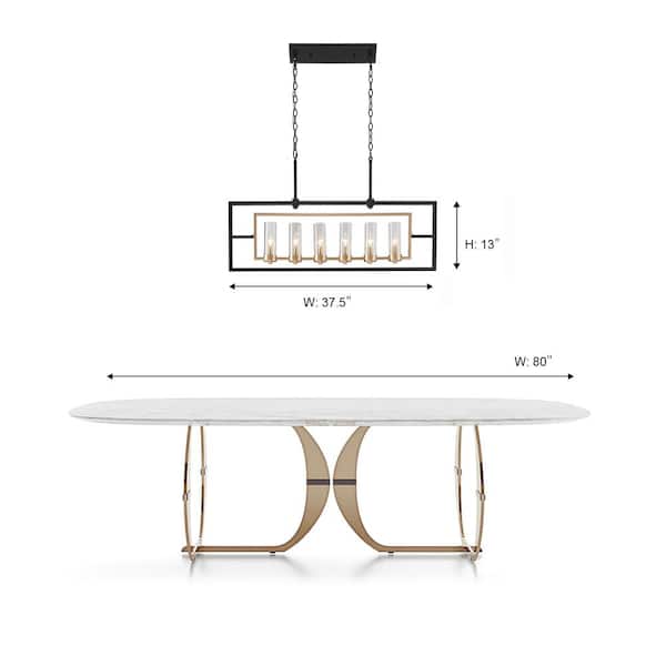 Modern Black & Brass Large Linear Chandelier Light 37.4 in. 6-Light Island Chandelier Light with Clear Glass Shades