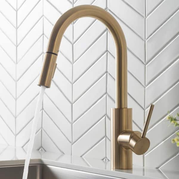 Oletto Single-Handle Pull-Down Kitchen Faucet with Dual-Function Sprayer in Brushed Brass