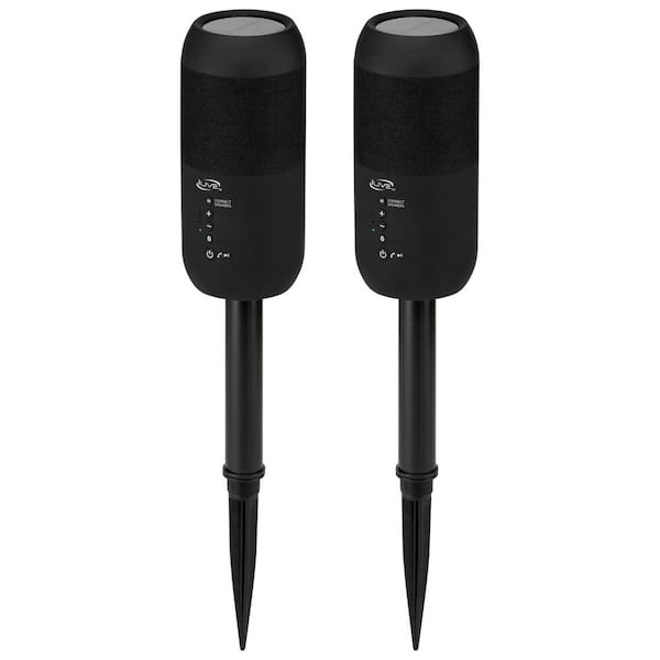 Indoor Outdoor IPX6 Waterproof Bluetooth Wireless Speakers with Removable Stakes in Black (Set of 2)