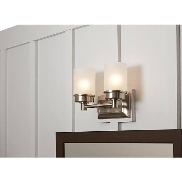 Cade 11.7 in. 2-Light Brushed Nickel Bathroom Vanity Light Fixture with Frosted Glass Shades