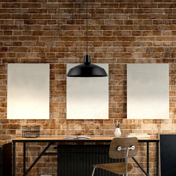 1-Light Matte Black Barn Light Pendant