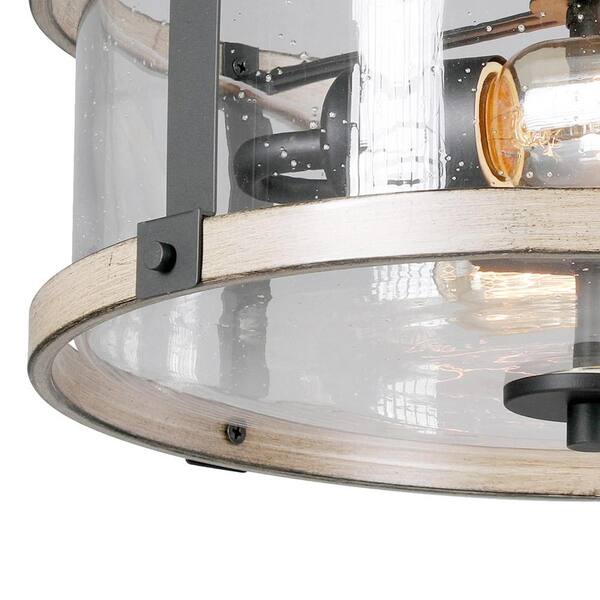 Richland 2-Light Grey Wood Semi Flush Mount Clear Seedy Glass