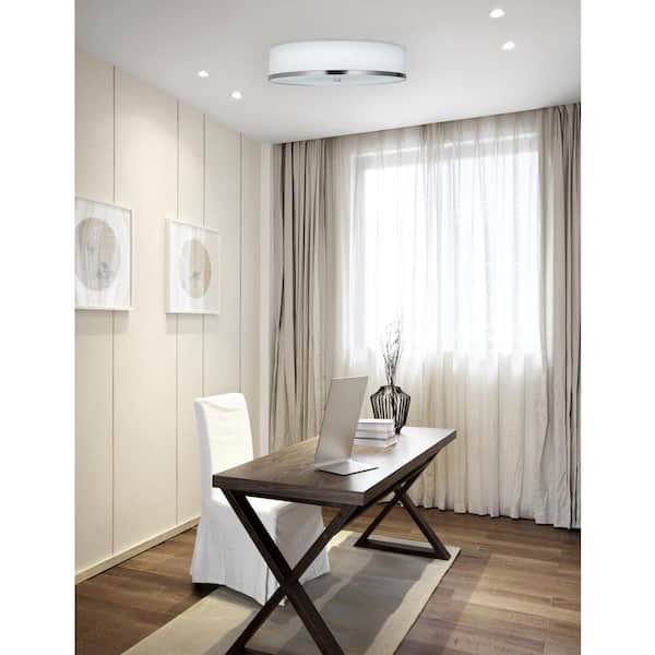 15 in. Brushed Nickel, White Linen Fabric LED Semi-Flush Mount