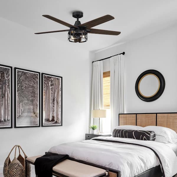 52 in. Industrial Reversible Blades Matte Black Ceiling Fan with Remote Control and Light Kit