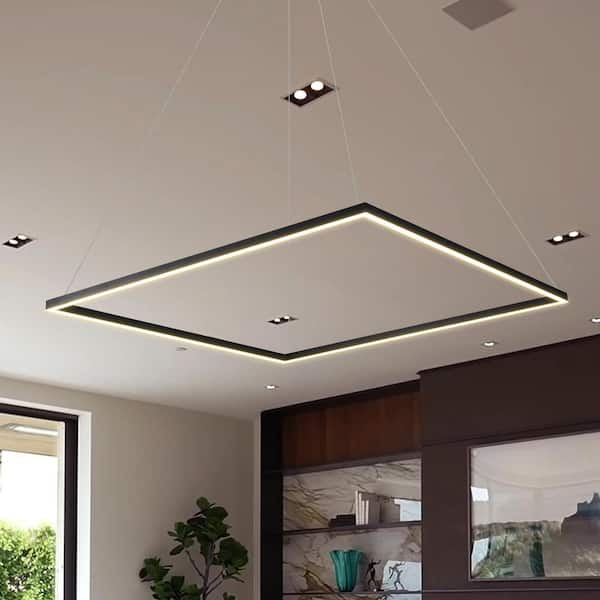 Atria Square 39 in. 62-Watt Black Modern ETL Certified Integrated LED Pendant Height Adjustable