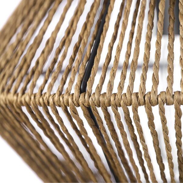 12 in. 1-Light Matte Black Flush Semi-Flush Mount Ceiling Light with Natural Twine Shade