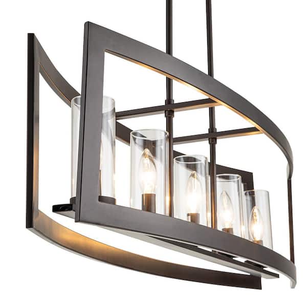 Sylvette 5-Light Oil Rubbed Bronze Kitchen Curved Island Chandelier with Glass Shade