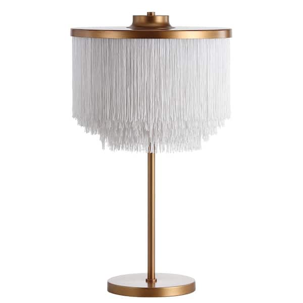 Coco 27.5 in. Gold/White Fringed/Metal LED Table Lamp