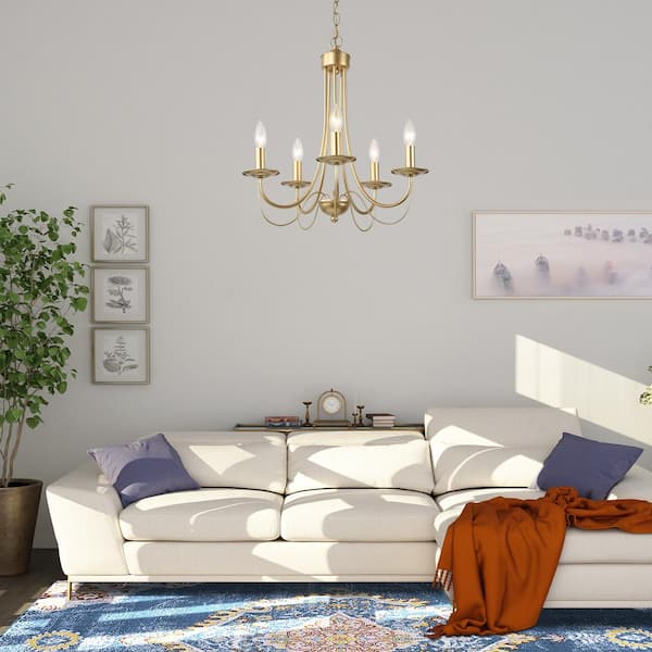 Modern Matte Gold Chandelier 5-Light Empire 18.5 in. Kitchen Dining Living Room Pendant Light