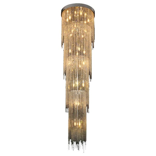 24-Light Chrome Crystal Waterfall Tiered Chandelier for Living Room Oonagh
