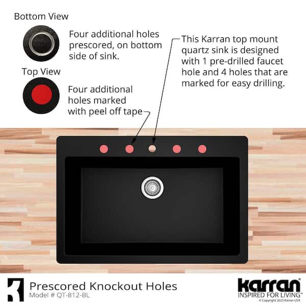 QT-812 Quartz 33 in. Large Single Bowl Drop-In Kitchen Sink in White