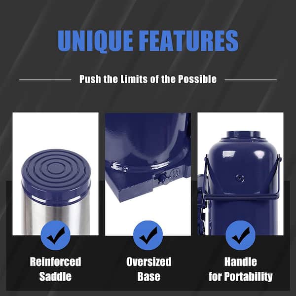 50-Ton Heavy-Duty Welded Hydraulic Bottle Jack, Blue