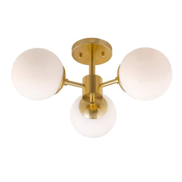 Farrell 18 in. 3-Light Soft Gold Semi Flush Mount with Satin Opal Glass