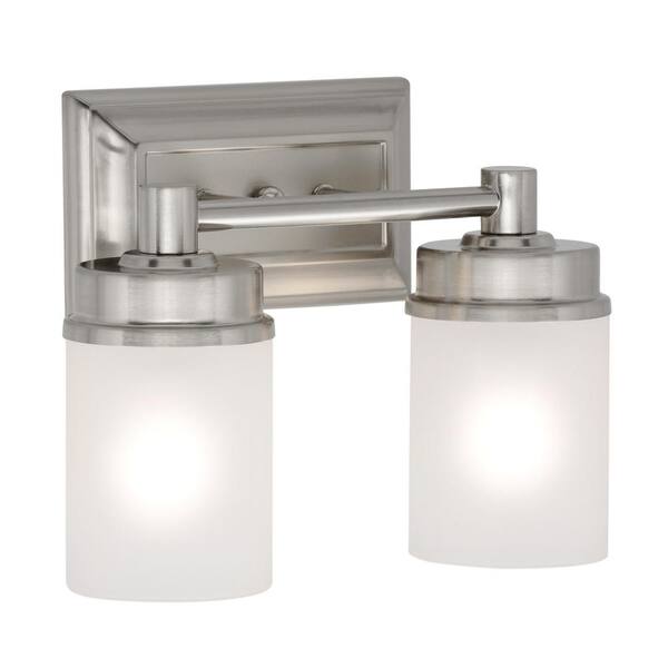 Cade 11.7 in. 2-Light Brushed Nickel Bathroom Vanity Light Fixture with Frosted Glass Shades