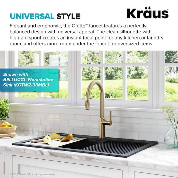 Oletto Single-Handle Pull-Down Sprayer Kitchen Faucet in Spot Free Antique Champagne Bronze