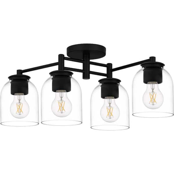 Boundbrook 26.25 in. 4-Light Matte Black Semi-Flush Mount with Clear Glass Shades