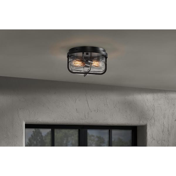 Rosedale 2-Light Matte Black Outdoor Flush Mount Ceiling Light