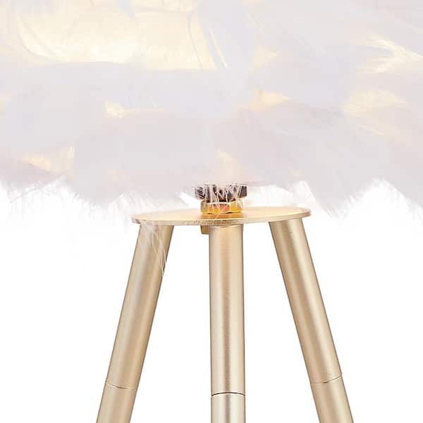 Columbus 14.5 in. Gold Tripod Table Lamp with White Feather