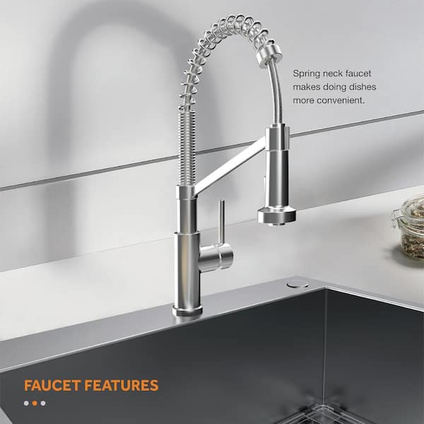 All-in-One Tight Radius Drop-In/Undermount 18G Stainless Steel 25 in. Single Bowl Kitchen Sink with Spring Neck Faucet