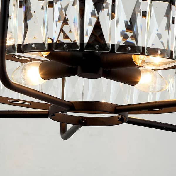 17 in. 4-Light Black Modern Crystal Chandelier with Metal Geometric Frame