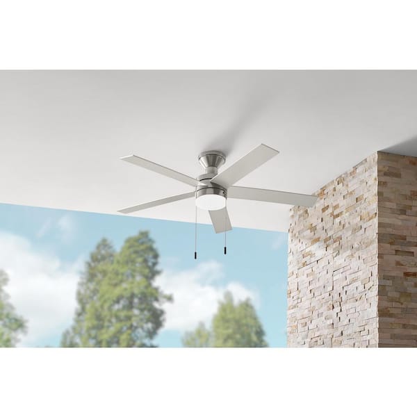 Caltris 52 in. Integrated LED Indoor/Outdoor Brushed Nickel Ceiling Fan with Light and Pull Chains Included