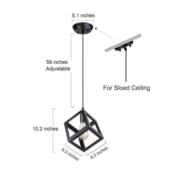 Modern Black Square Pendant Light DIY 1-Light Industrial Kitchen Island Bedroom Hallway Cube Hanging Chandelier (1-Pack)