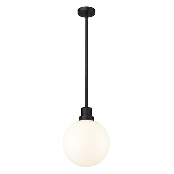 Laurent 1-Light Black Outdoor Pendant-Light with Opal Glass