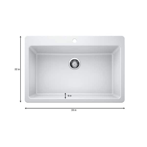 Drop-in/Undermount Granite Composite 33 in. Single Bowl Kitchen Sink in White