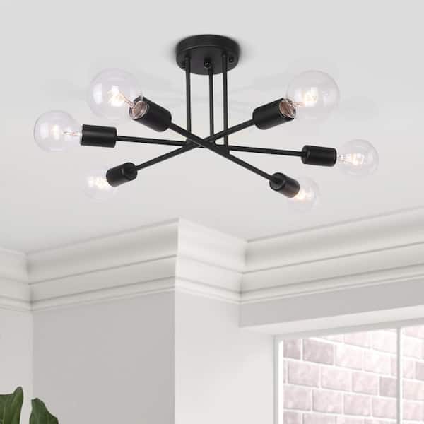Highlandville 23.62 in. 6-Light Black Sputnik Semi-Flush Mount