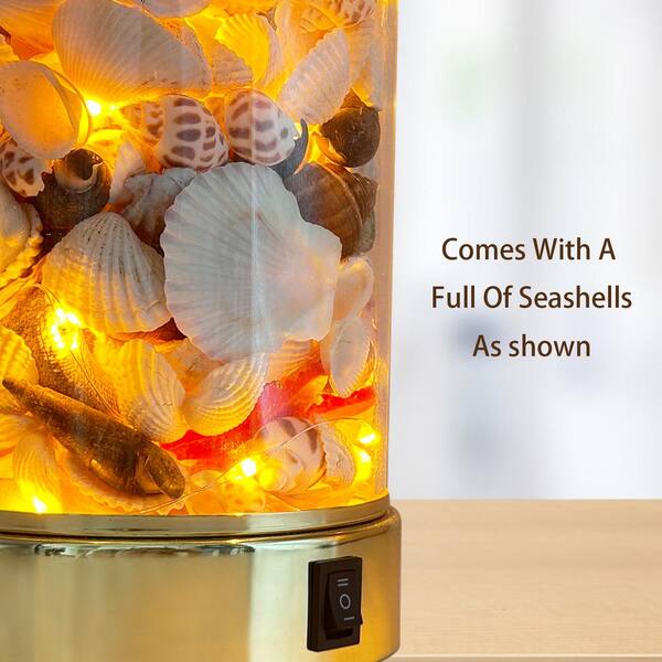 19 in. Gold Table Lamp with Seashell and Night Lights