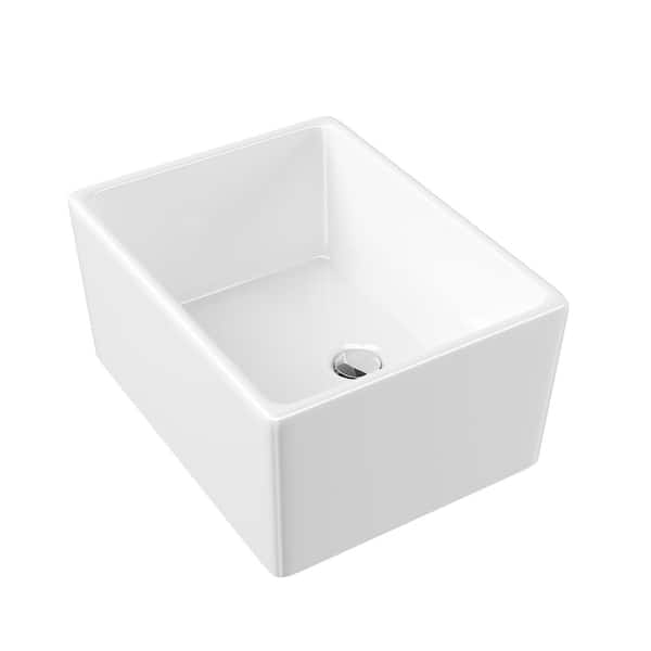 Denbigh Crisp White Ceramic 21 in. Single Bowl Farmhouse Apron Kitchen Sink with Bottom Grid and Pop-up Drain