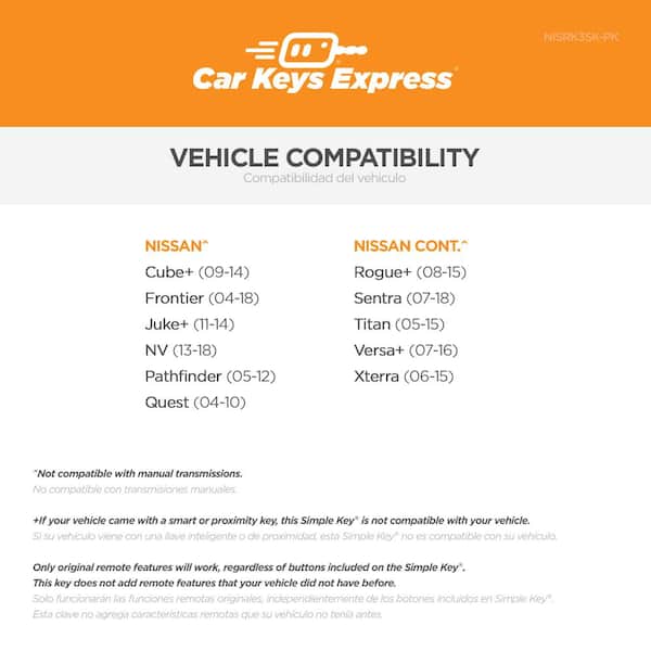 Nissan Simple Key - 3 Button Remote and Key Combo
