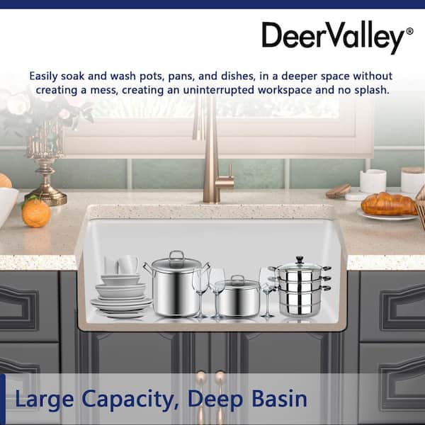 Glen White Rectangular Fireclay 32 in. Single Bowl Undermount/Drop-In Kitchen Sink with Basket Strainer and Sink Grid