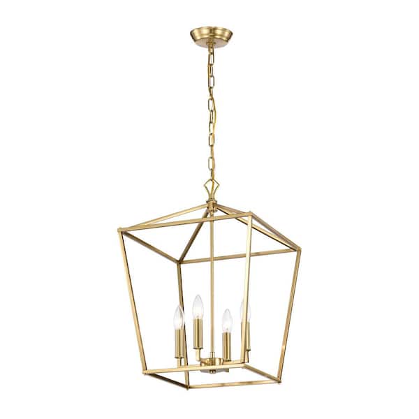Renzo 4-Light 16 in. Gold Caged Lantern Modern Pendant