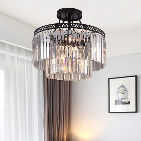 Annapolis 20.4 in. 6-Light Black/Clear Semi-Flush Mount with Crystal