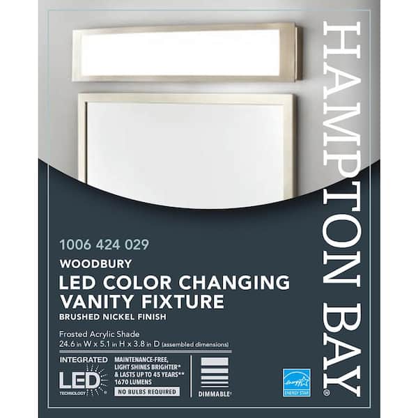 Woodbury 24.6 in. 1-Light Brushed Nickel Integrated LED Bathroom Vanity Light Bar with Frosted Acrylic Shade