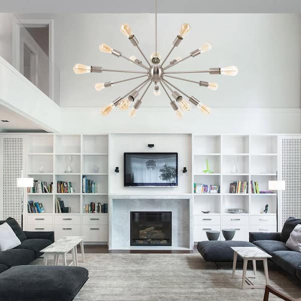 18-Light Brushed Nickel Sputnik Chandelier Ceiling Light