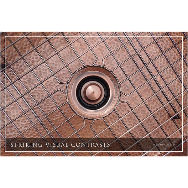 Luxury Medium Patina 12-Gauge Copper 33 in. Single Bowl Farmhouse Apron Kitchen Sink with Accs and Flat Front