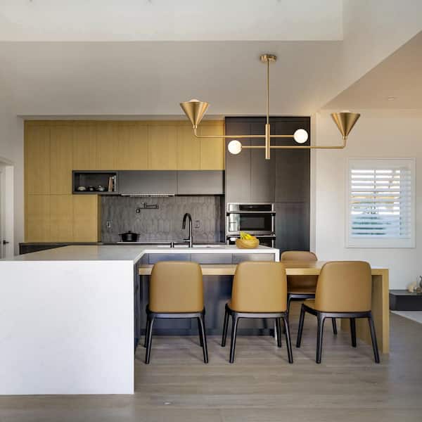 Hazel 4-Light Brass Modern Linear Island Chandelier with Glass Shades