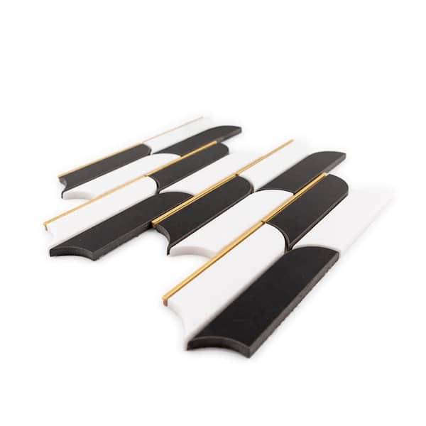 Jubilee White/Black 11.875 in.x 9.375 in.Polished Thassos/Nero Marquina Marble/Gold Metal Mosaic Tile(7.73 sq. ft./Case)