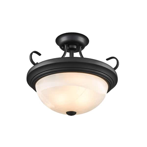 2-Light 15 in. Matte Black Hardwired Outdoor Semi-Flush (1-Pack)