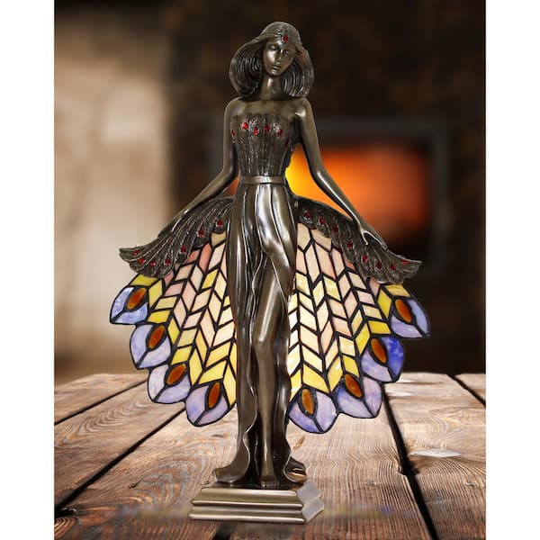 16 in. Cold Cast Bronze Accent Lamp with Hand Rolled Art Glass