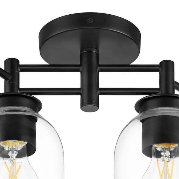 Boundbrook 26.25 in. 4-Light Matte Black Semi-Flush Mount with Clear Glass Shades