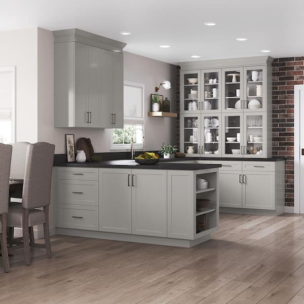 Designer Series Melvern Assembled 33x34.5x23.75 in. Corner Base Kitchen Cabinet in Heron Gray
