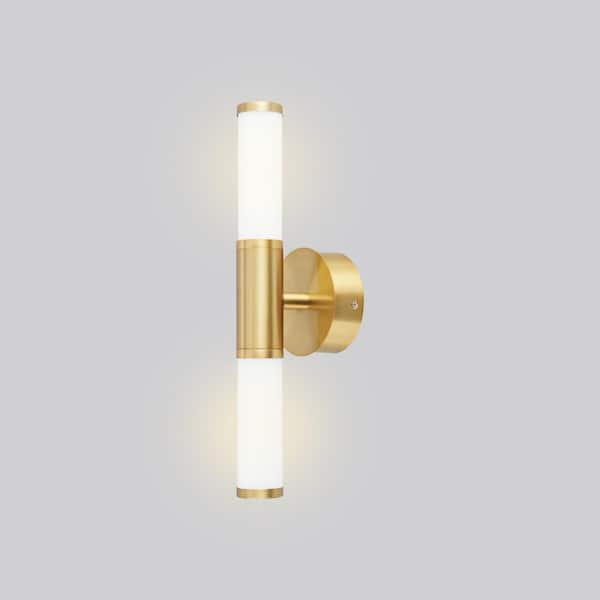 Palmera 1 4.92 in. W x 17.08 in. H 2-Light Brushed Gold Integrated LED Bathroom Vanity Light with Etched Glass Shades