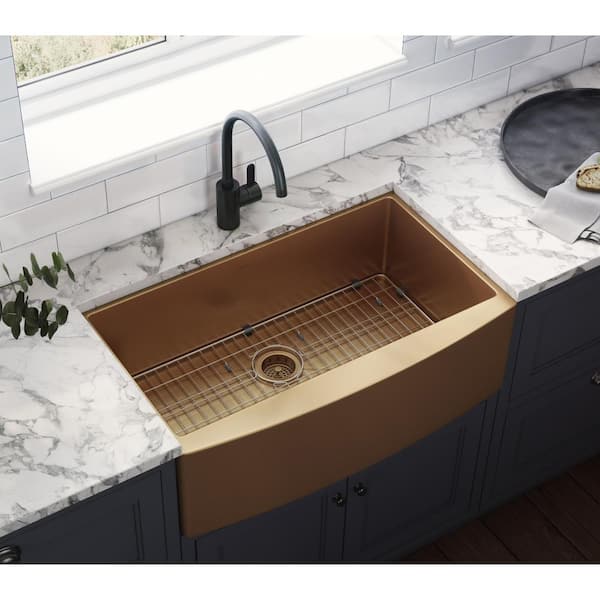 Farmhouse Apron-Front Stainless Steel 33 in. Single Bowl Kitchen Sink in Copper Tone Matte Bronze