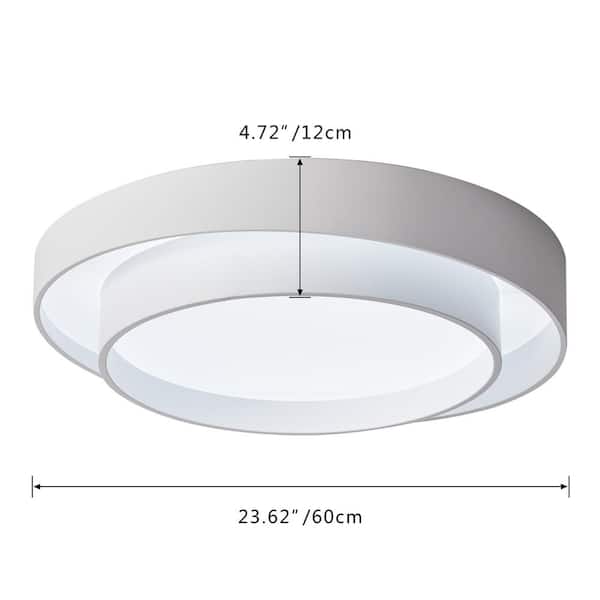 23.6 in. 1-Light White Smart Creative Design Drum 44-Watt LED Flush Mount Ceiling Lighting