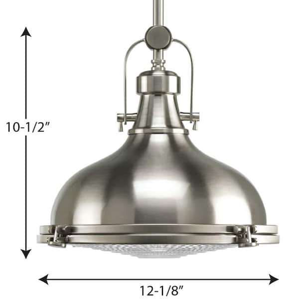 Fresnel Lens Collection 12 in. 1-Light Brushed Nickel Coastal Pendant Kitchen Light with  Fresnel Glass